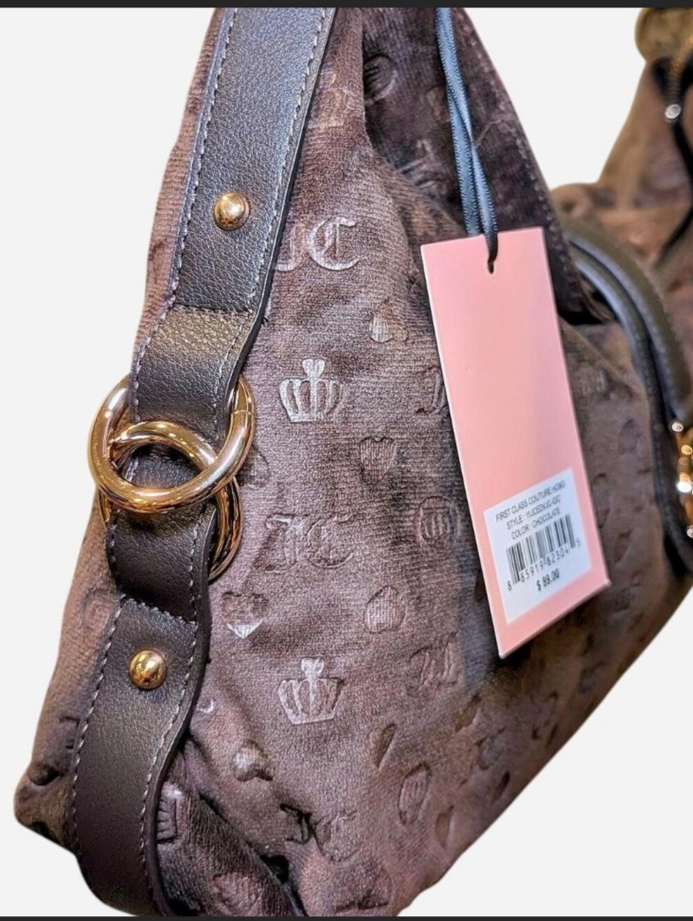 Juicy Couture Brown Monogram Velour Hobo Bag - Picture 4 of 8